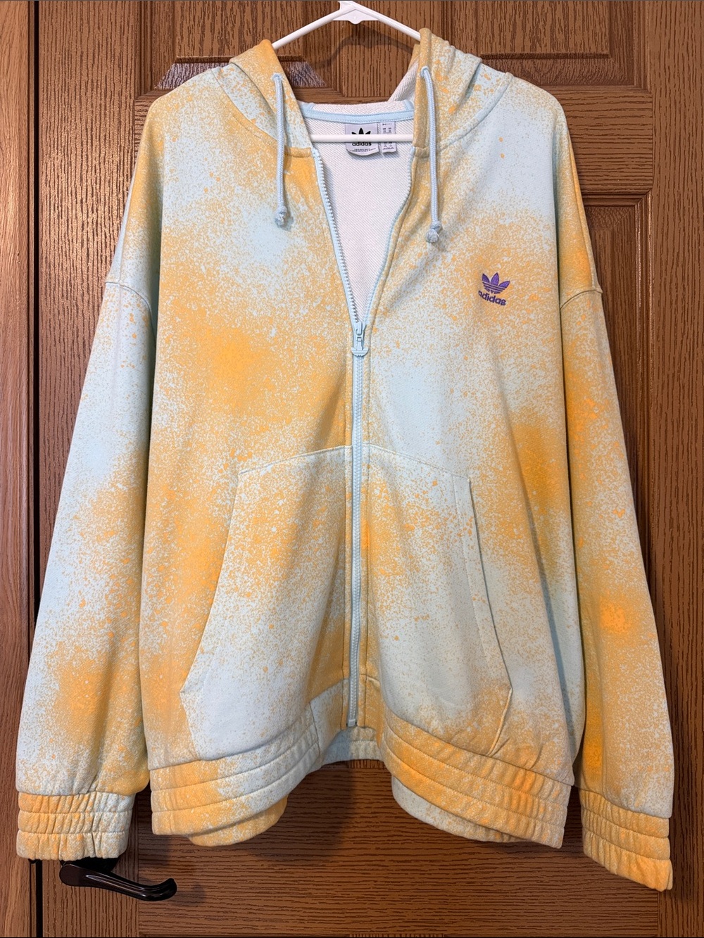 Adidas Women’s Light Blue and Yellow Tie-Dye Zip Hoodie NWOT